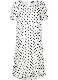 Kortærmet viskose kjole med prikker, White w. Black Dot