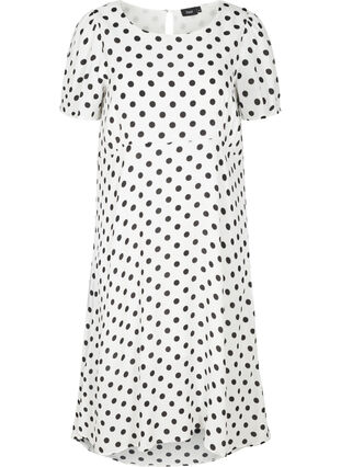 Kortærmet viskose kjole med prikker, White w. Black Dot, Packshot image number 0