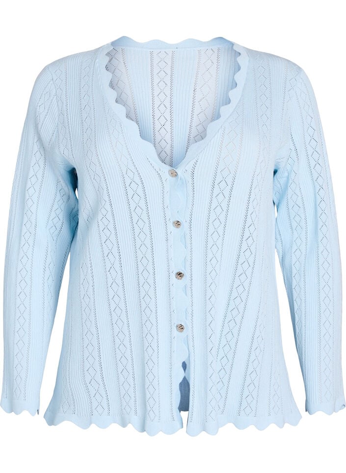 Cardigan med hulm&oslash;nster og b&oslash;lgede kanter, Bl&aring;, Packshot image number 0
