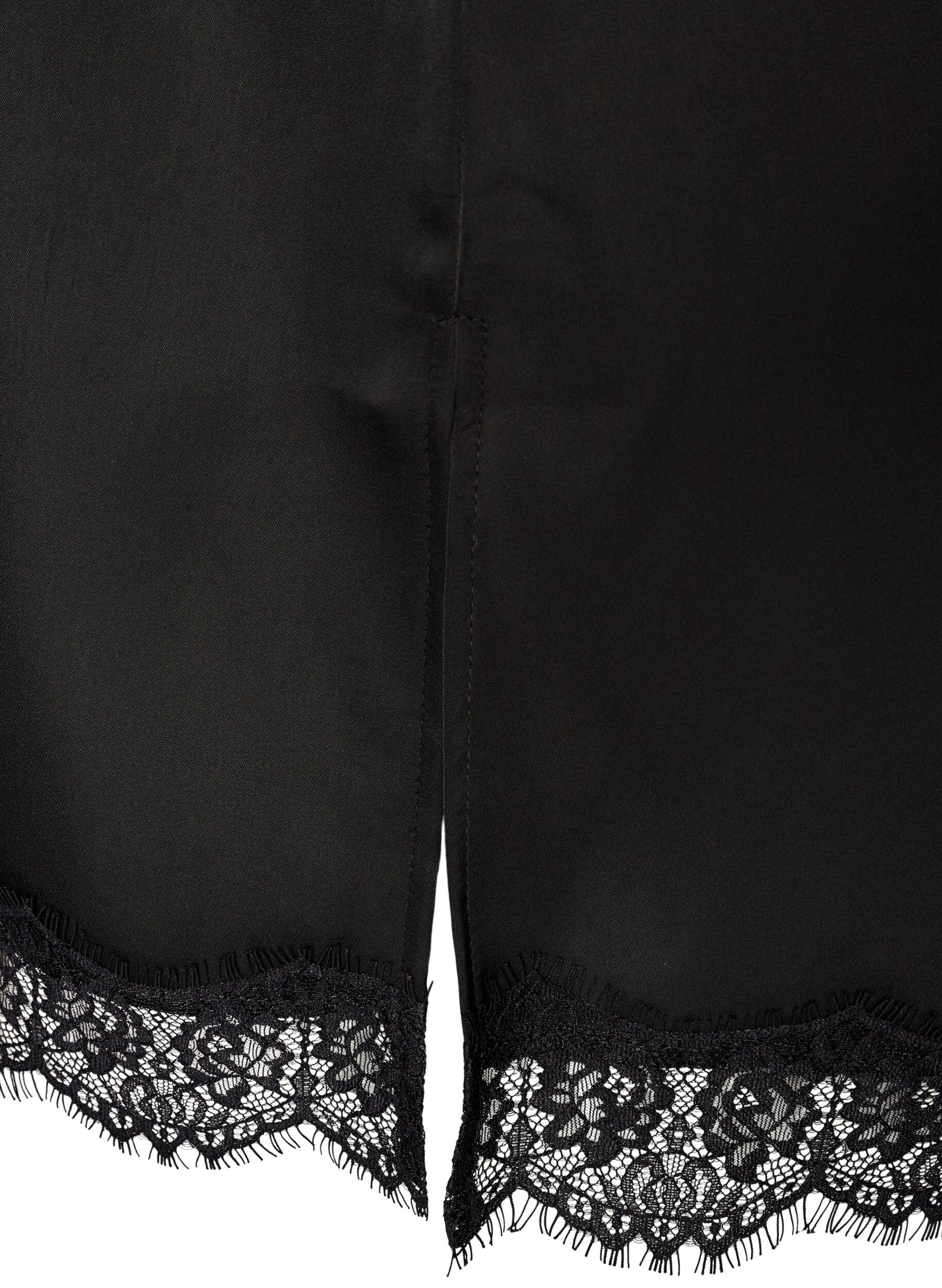 ZizziLang satintop med blondekanter, Sort, Packshot image number 3