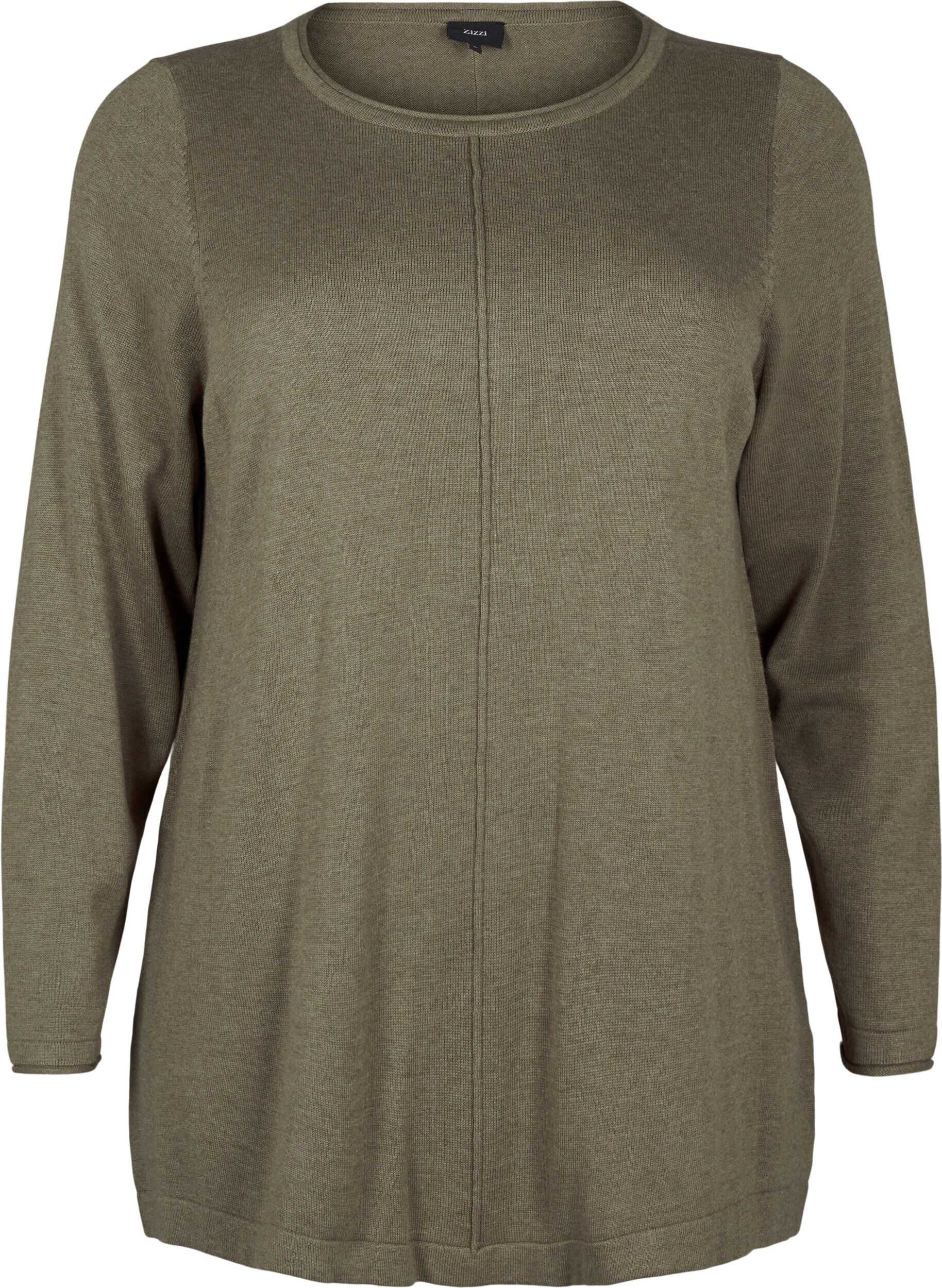 Zizzi Strikbluse i bomulds-viskosemix, Gr&oslash;n, Packshot image number 0