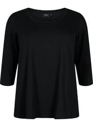 Basis bomulds t-shirt med 3/4 &aelig;rmer, Sort