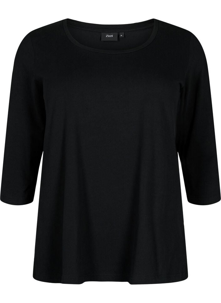 Basis bomulds t-shirt med 3/4 &aelig;rmer, Sort, Packshot image number 0
