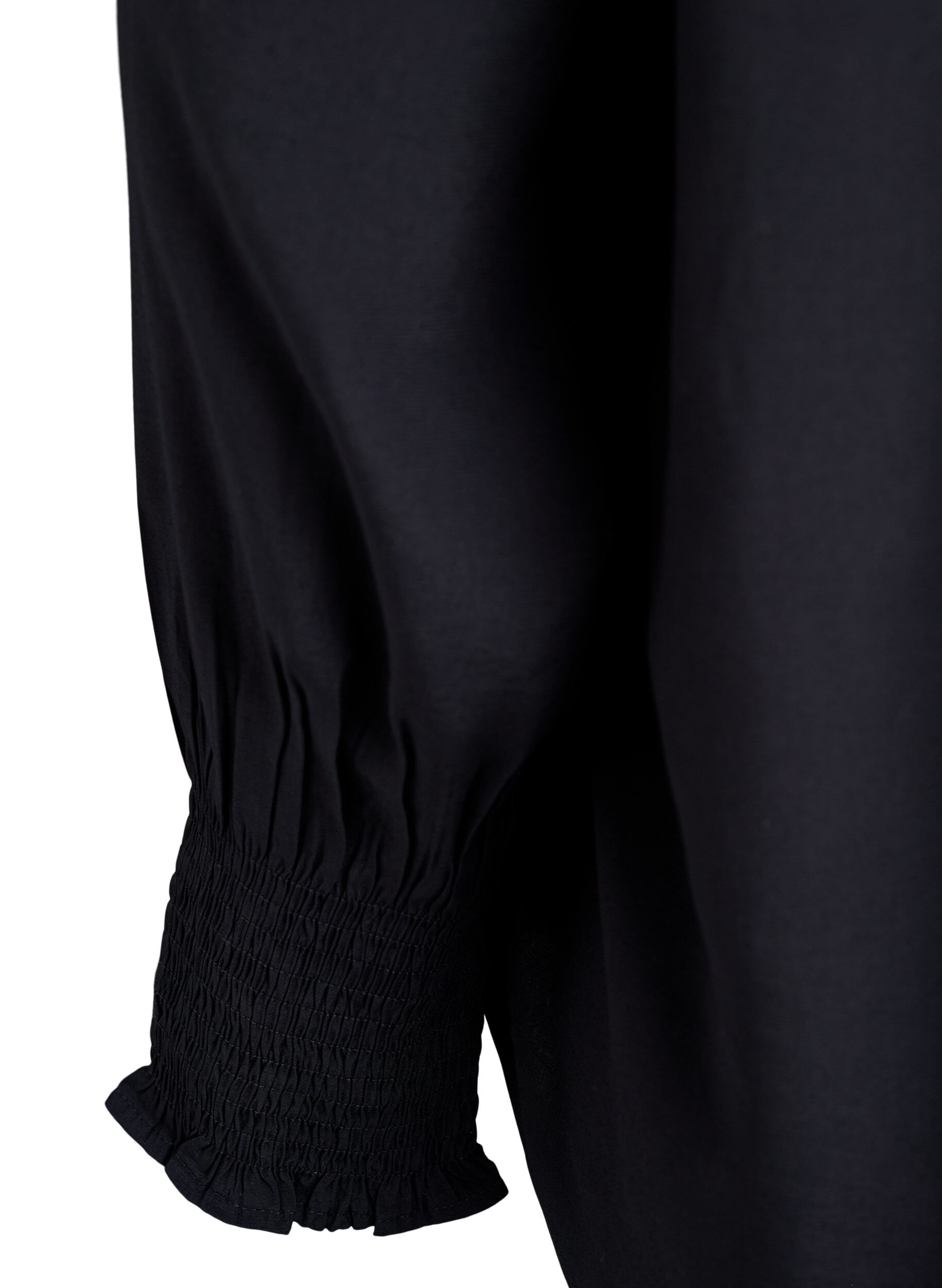 ZizziSkjortebluse med fl&aelig;sekrave og rynkedetaljer, Sort, Packshot image number 3