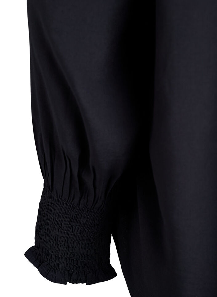 Skjortebluse med fl&aelig;sekrave og rynkedetaljer, Sort, Packshot image number 3