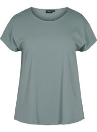 Bomulds t-shirt med striber, Balsam Green Solid