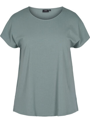 Bomulds t-shirt med striber, Balsam Green Solid, Packshot image number 0