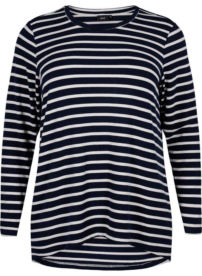 Langærmet bluse med striber, Evening Blue Stripe, Packshot image number 0