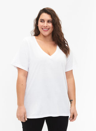 FLASH - 2-pak t-shirts med v-hals, White/Black, Model image number 0