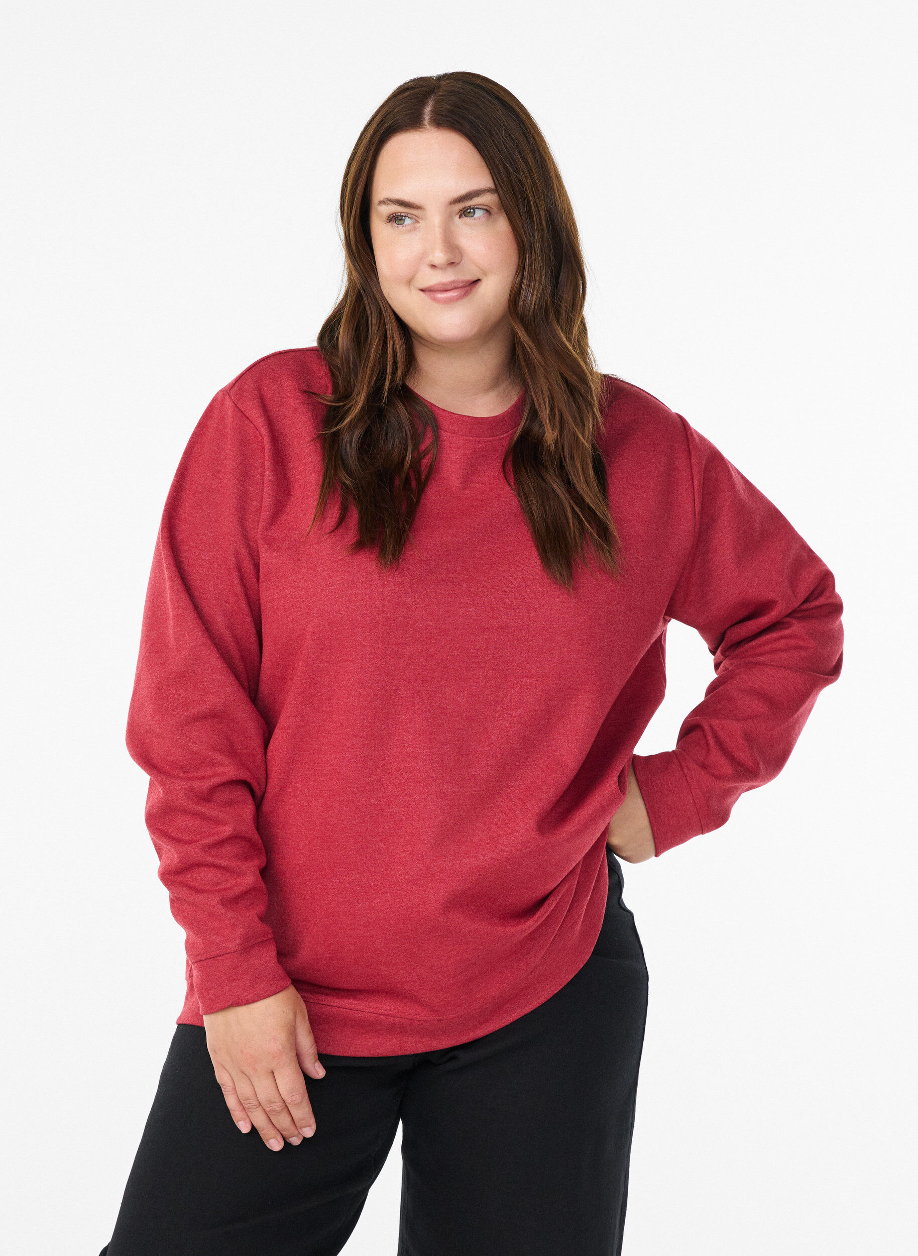 Sweatshirt med rund hals, R&oslash;d, Model
