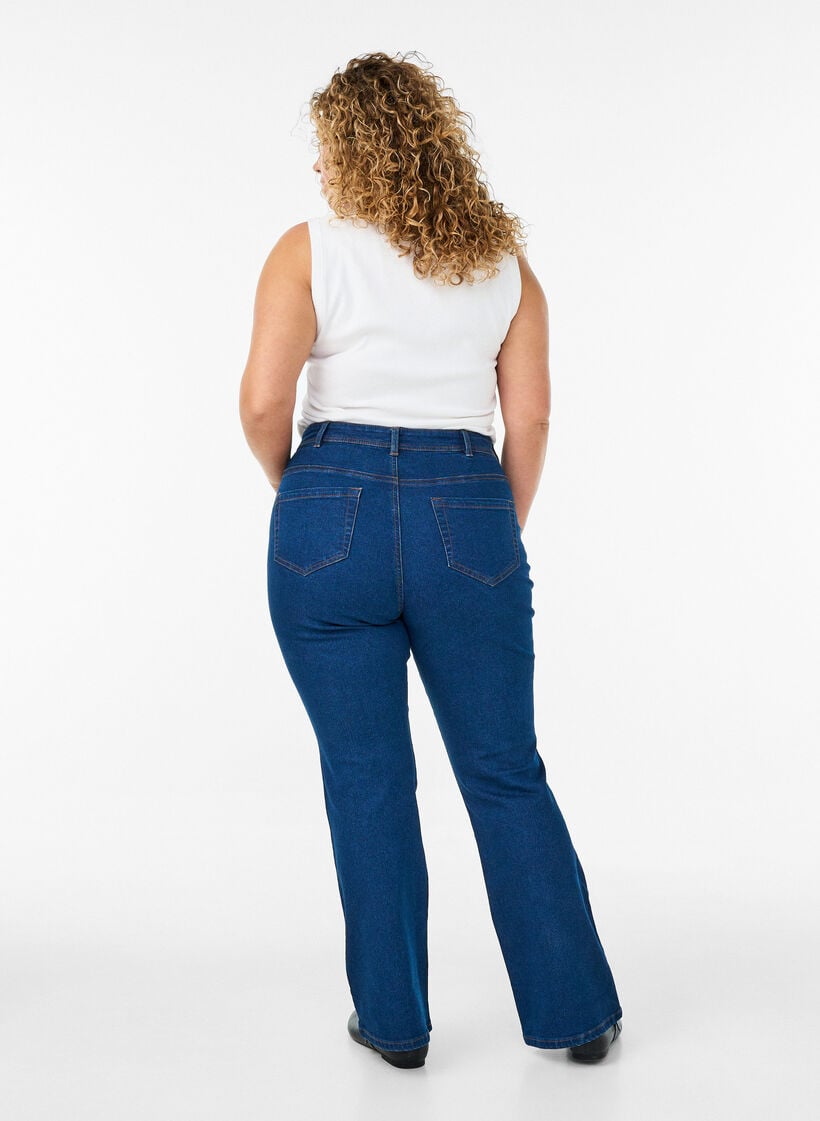H&oslash;jtaljede jeans med bootcut, Bl&aring;, Model image number 1