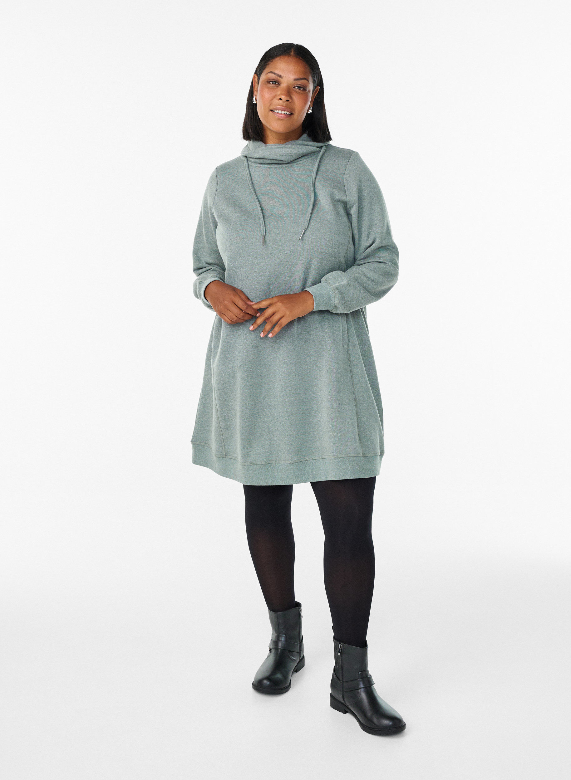 ZizziKort sweatkjole med h&oslash;j krave og lommer, Gr&oslash;n, Model image number 1
