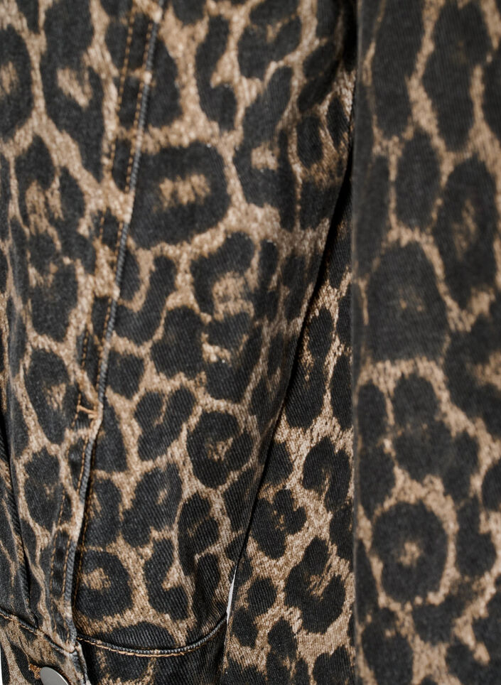 Langærmet denimkjole med leopardprint, Brown Leo AOP, Packshot image number 3