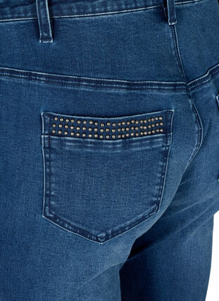 Nille jeans med høj talje og nitter, Medium Blue denim, Packshot image number 3