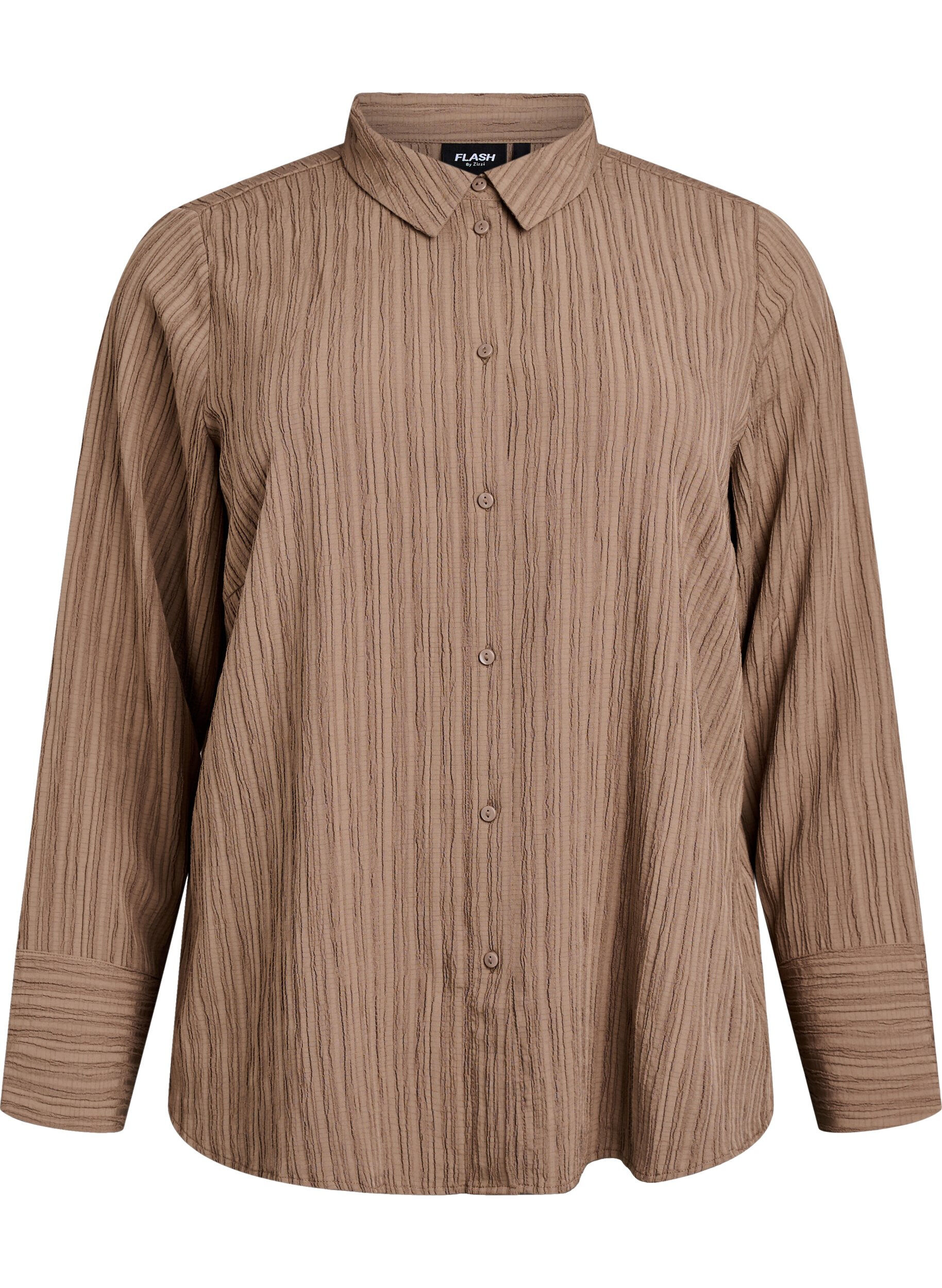 Zizzi FLASH - Skjorte med struktur, Brun, Packshot image number 0