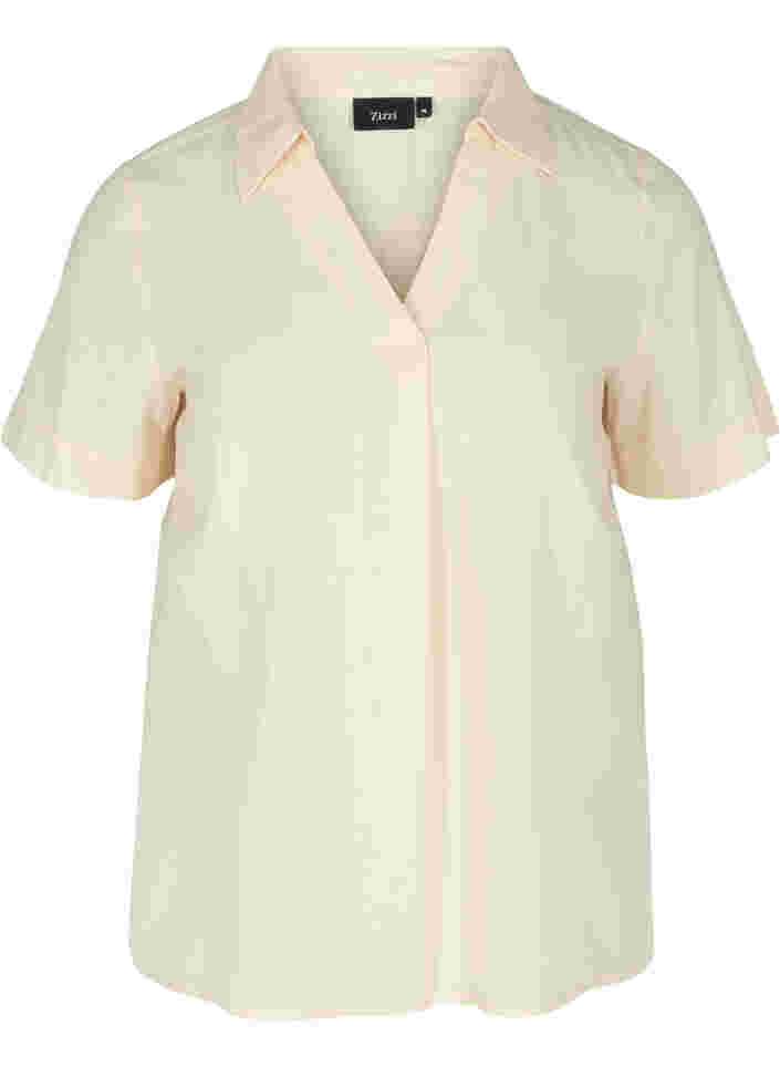 Kortærmet bluse med krave i økologisk bomuld, Mother Of Pearl, Packshot image number 0