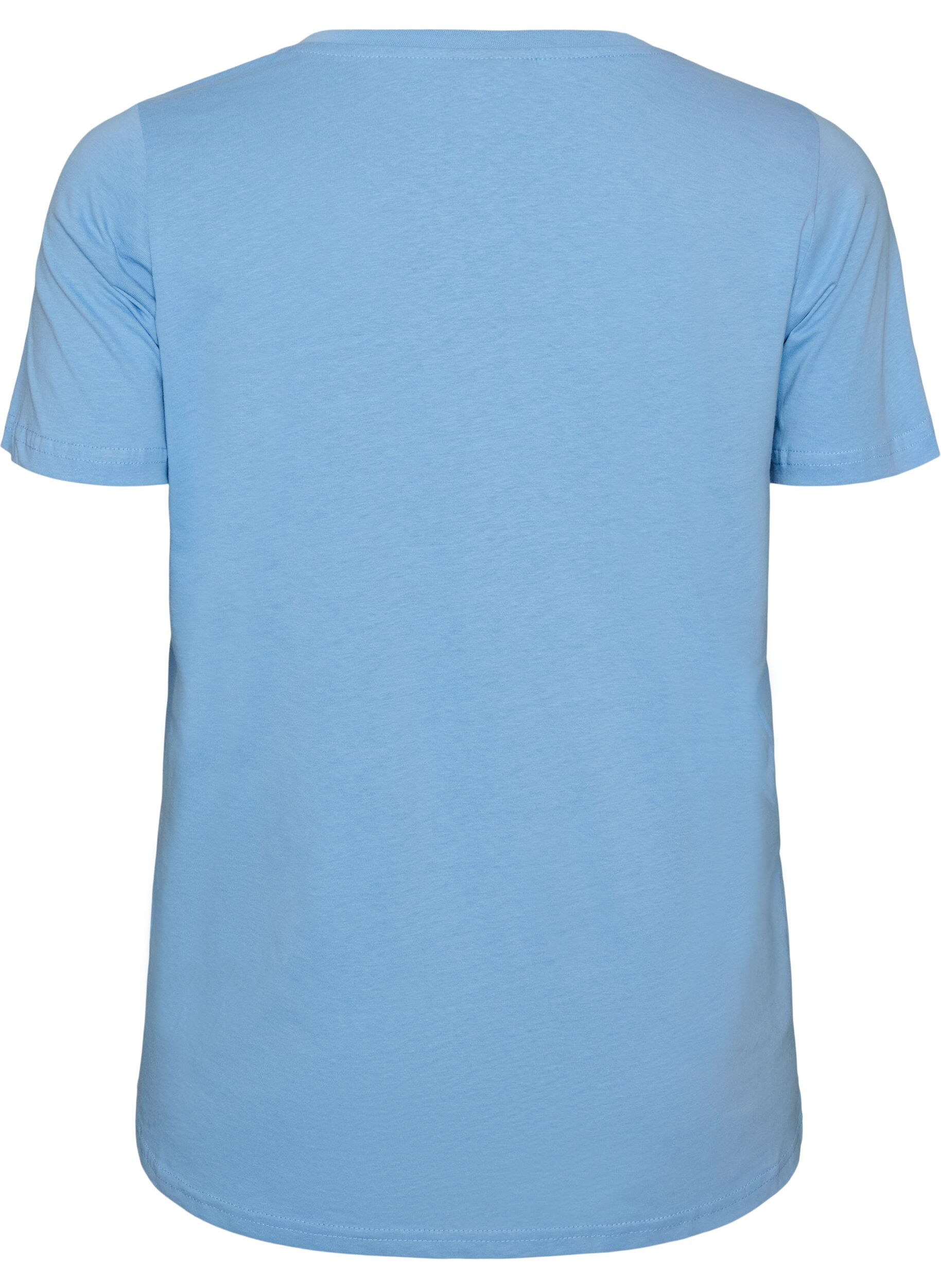 ZizziT-shirt i bomuld med frontprint og V-hals, Bl&aring;, Packshot image number 1
