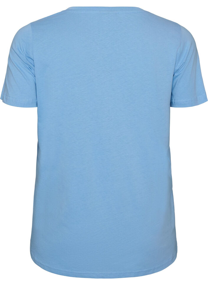 T-shirt i bomuld med frontprint og V-hals, Bl&aring;, Packshot image number 1