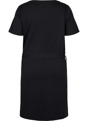 Kortærmet kjole med taljebælte, Black, Packshot image number 1