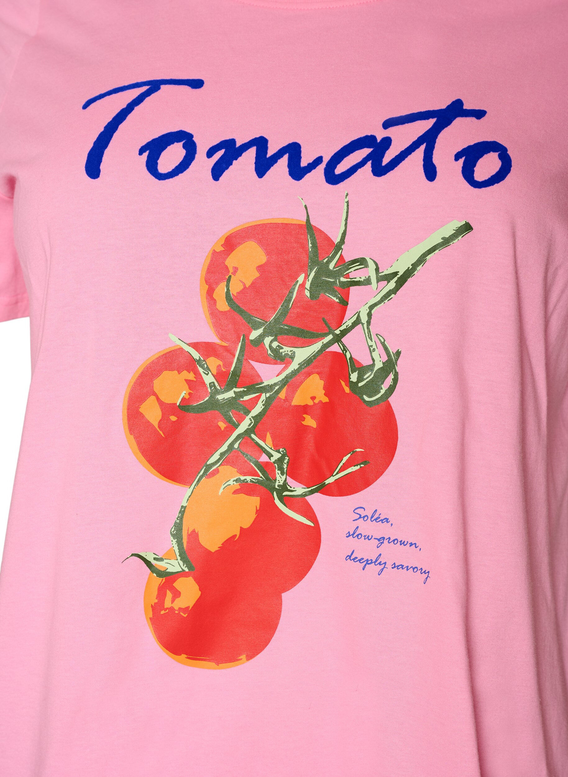 ZizziT-shirt i &oslash;kologisk bomuld med tomatprint, Lyser&oslash;d, Packshot image number 2