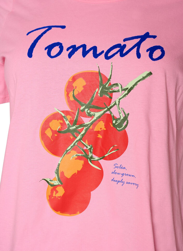 T-shirt i &oslash;kologisk bomuld med tomatprint, Lyser&oslash;d, Packshot image number 2