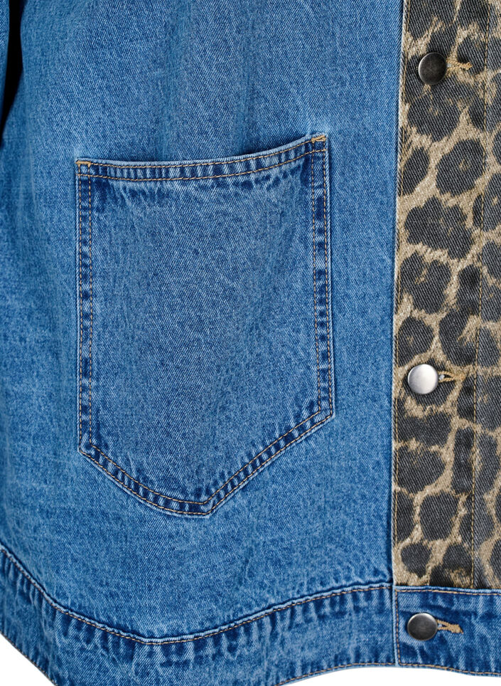 Denimskjorte med leopardprint-detaljer, Blå, Packshot image number 2