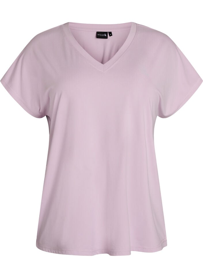 L&oslash;s tr&aelig;nings t-shirt med v-hals, Lilla, Packshot image number 0