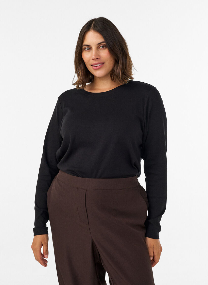 Lang&aelig;rmet basis T-shirt med rund hals, Sort, Model image number 0