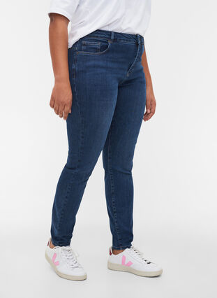 Højtaljede Amy jeans med stretch-teknologi, Blue denim, Model image number 2