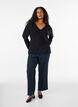 Finstrikket cardigan med stofbetrukne knapper, Sort, Model image number 1