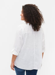 Skjortebluse i bomuld med v-udskæring, Bright White, Model