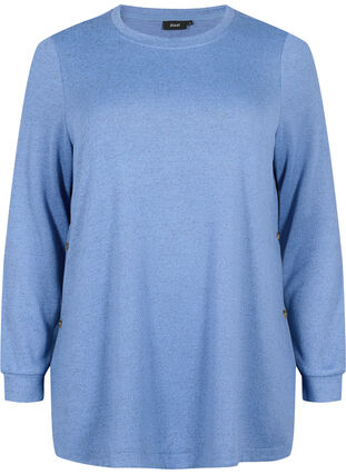 Meleret bluse med knapper, Colony Blue Melange, Packshot image number 0