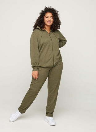 Melerede sweatpants med lommer, Ivy green Melange, Model image number 1