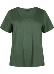 Kort&aelig;rmet basis t-shirt med v-hals, Gr&oslash;n