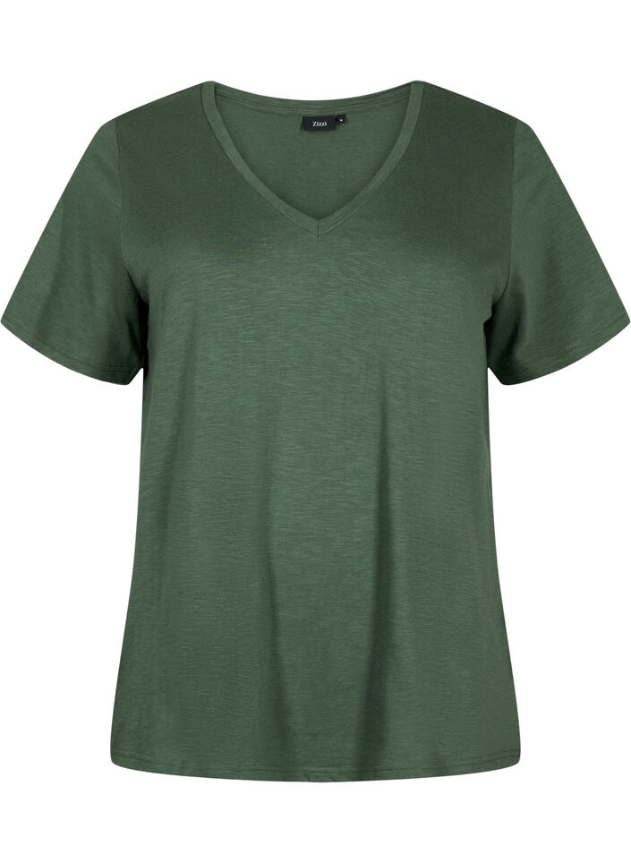 Kort&aelig;rmet basis t-shirt med v-hals, Gr&oslash;n, Packshot image number 0