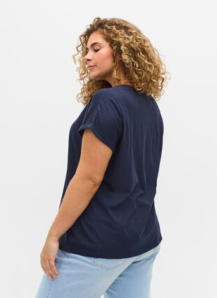 T-shirt med tryk i økologisk bomuld, Navy Blazer Silver, Model image number 1
