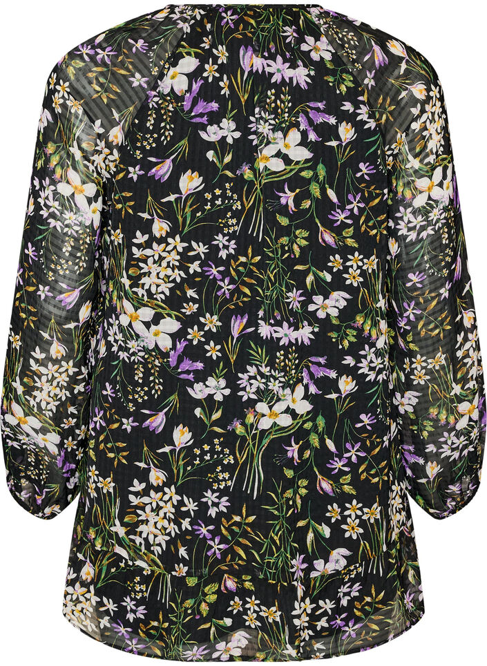 Tunika med blomsterprint og A-form, Sort, Packshot image number 1