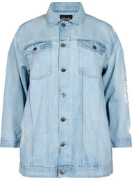 Løstsiddende denimjakke med sliddetaljer, Light blue denim