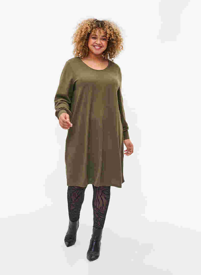 Langærmet kjole med rygdetalje, Ivy Green Mel., Model image number 2