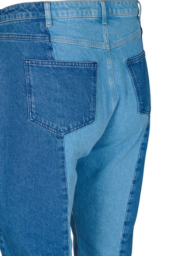 Cropped Vera jeans med colorblock, Blue denim, Packshot image number 3