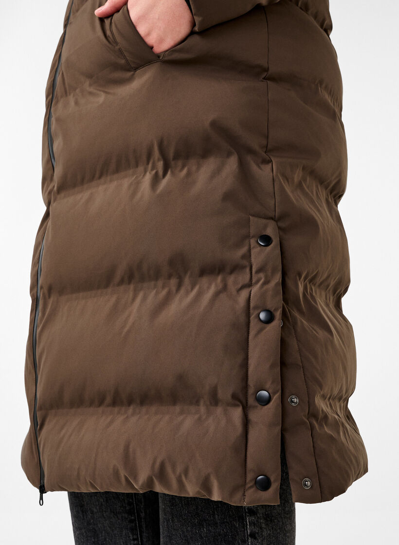 Lang puffer vinterjakke med hætte, Brun, Model image number 4