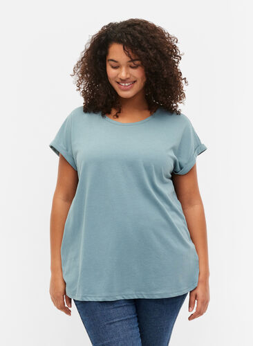 Kortærmet t-shirt i bomuldsblanding, Smoke Blue, Model image number 0