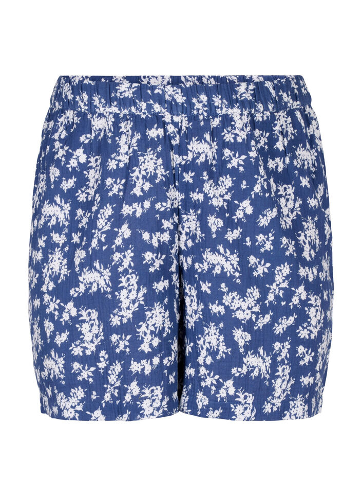Blomstrede natshorts i bomuld, V. Indigo Flower AOP, Packshot image number 0