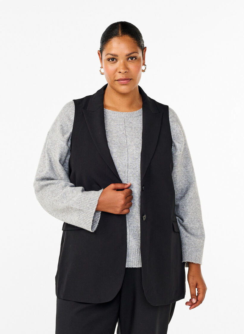 Vest med krave og lommer, Black, Model image number 0
