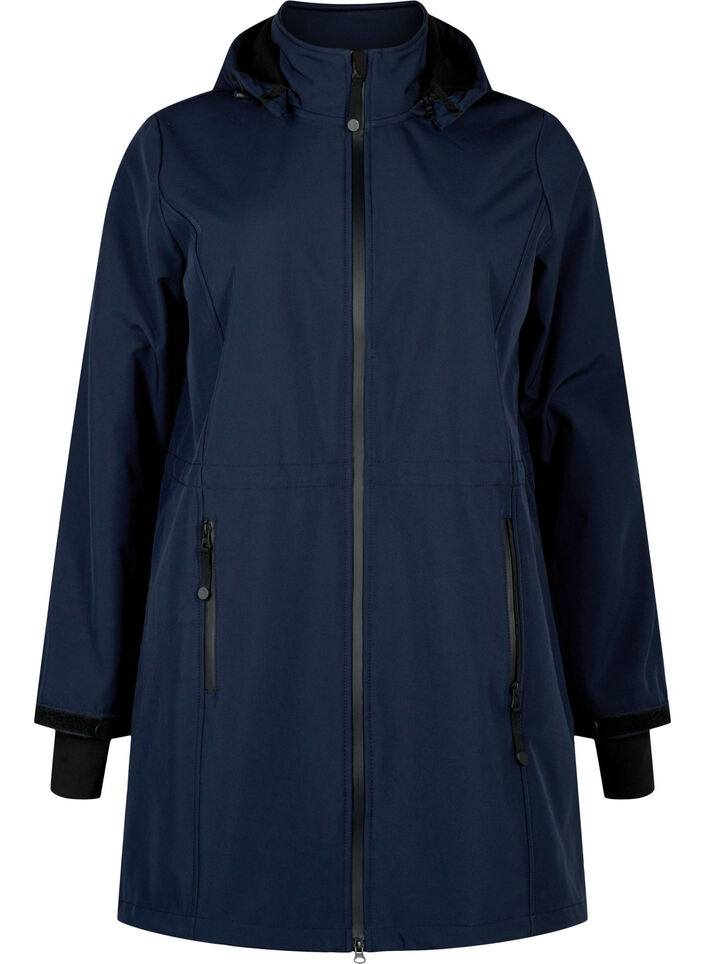 Softshell jakke med aftagelig h&aelig;tte, Bl&aring;, Packshot image number 0
