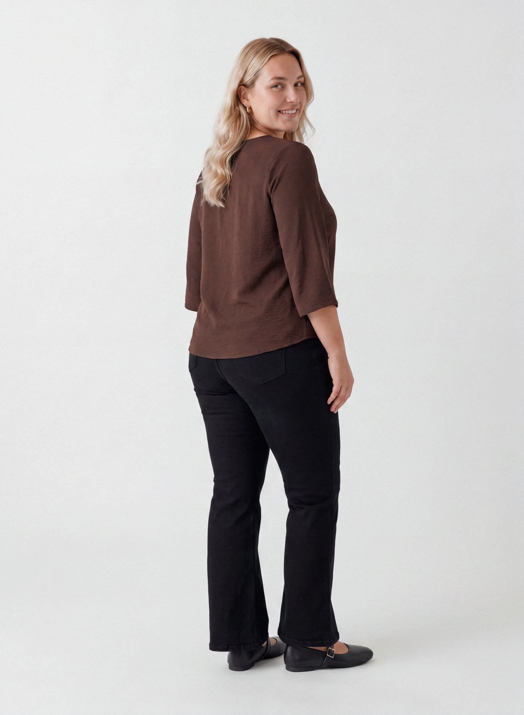 ZizziBluse med 3/4 &aelig;rmer, Brun, Model image number 2