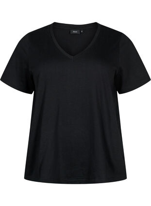 Kortærmet basis t-shirt med v-hals, Black, Packshot image number 0