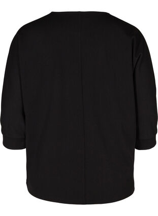 Bluse med 3/4 ærmer og plisséfold, Black, Packshot image number 1