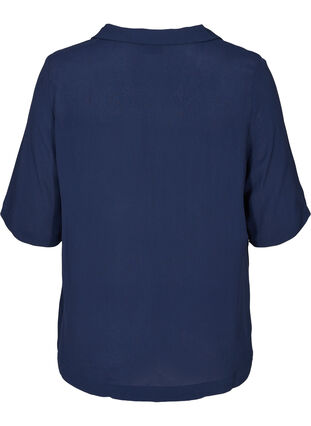 Viskose bluse med v-udskæring og krave, Navy Blazer, Packshot image number 1