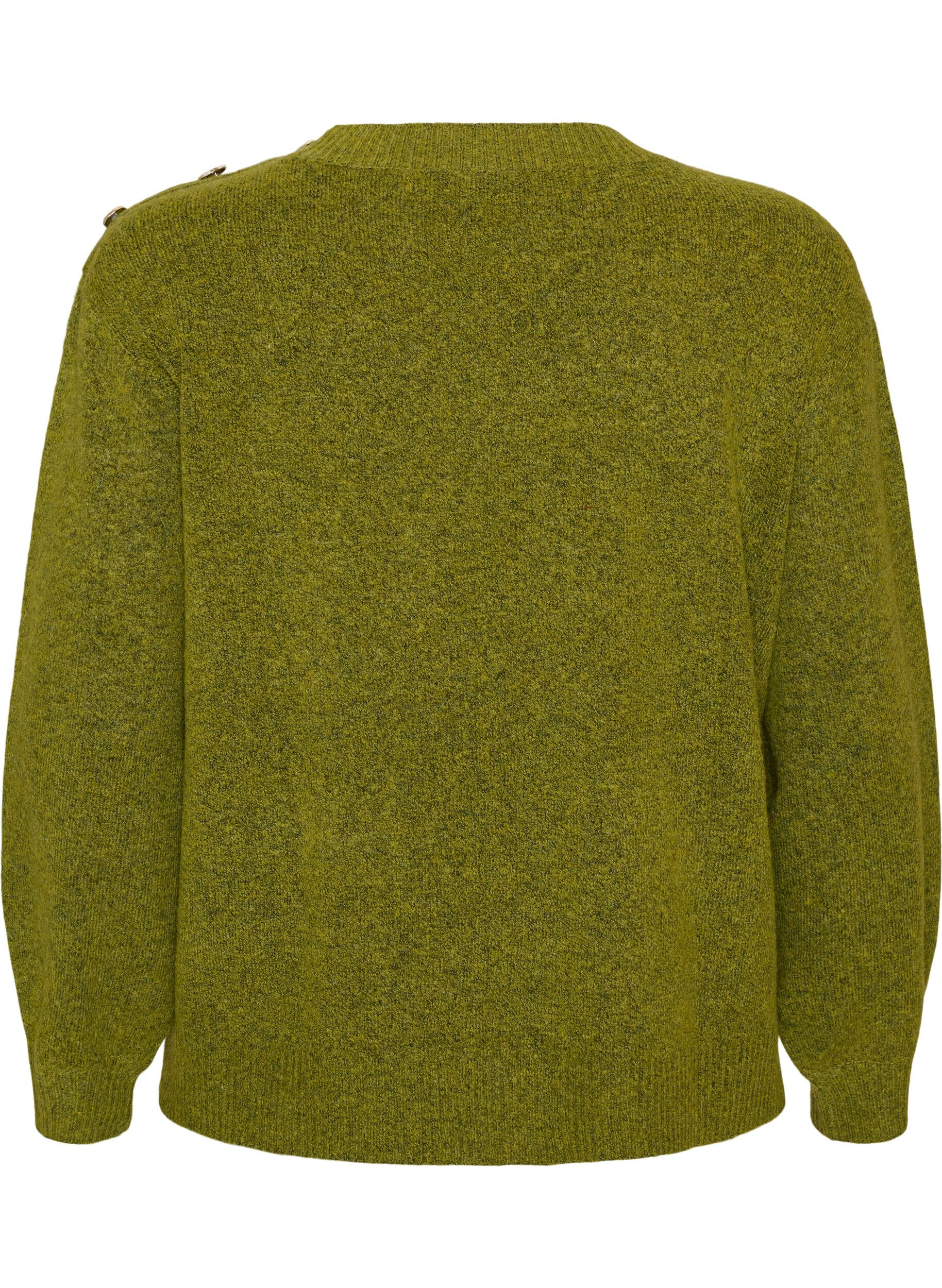 ZizziStrikbluse med knapdetalje, Gr&oslash;n, Packshot image number 1